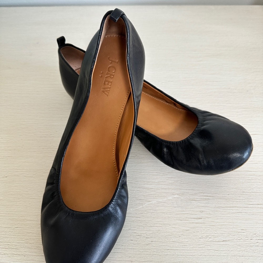 J. Crew Black Leather Ballet Flats